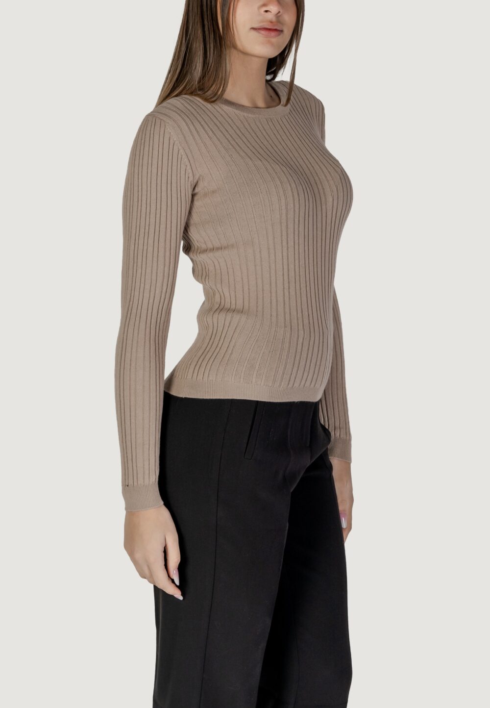 Maglia Vila Clothes vimullie l/s o-neck rib knit top/pb Beige scuro - Foto 3