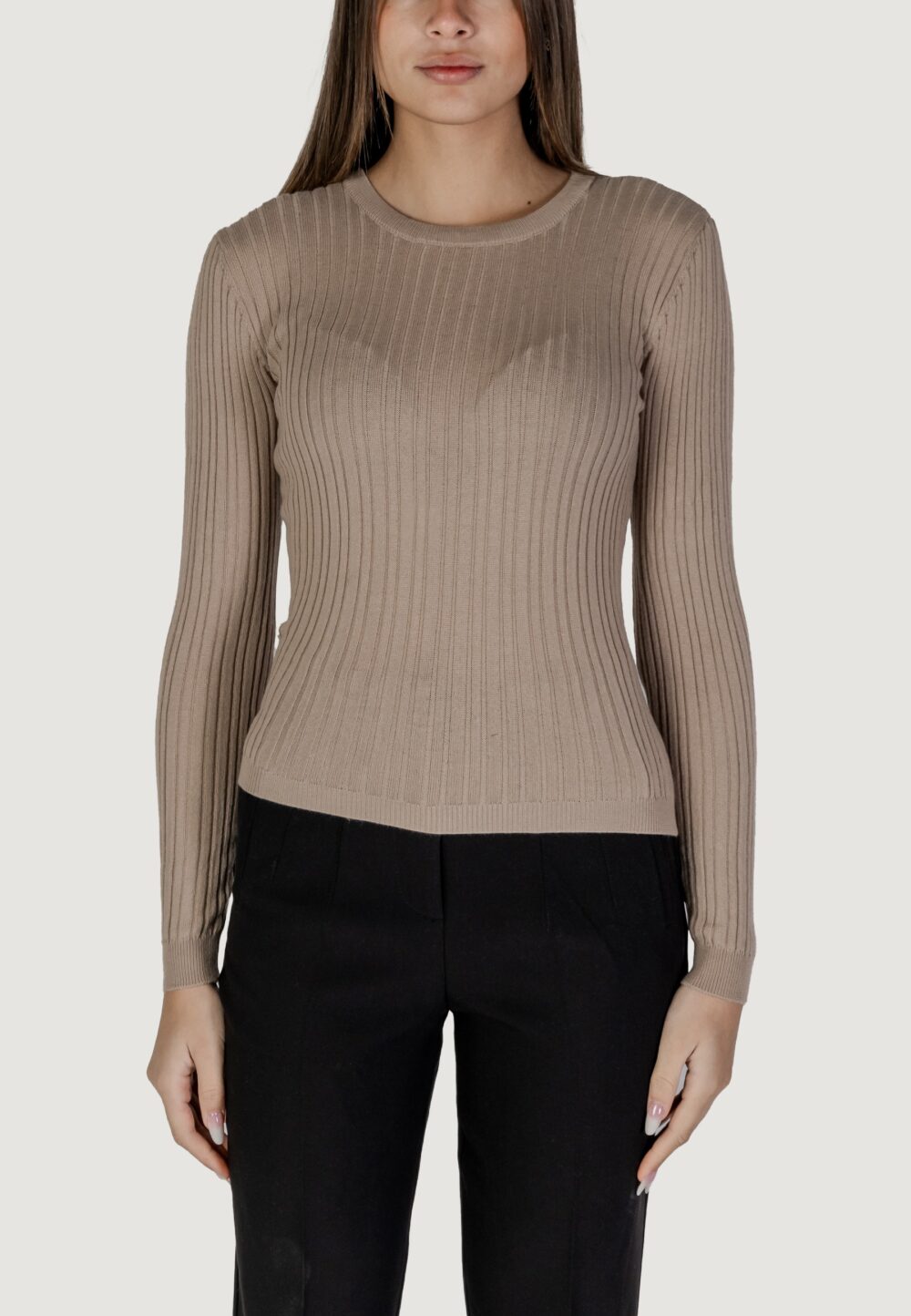 Maglia Vila Clothes vimullie l/s o-neck rib knit top/pb Beige scuro - Foto 5