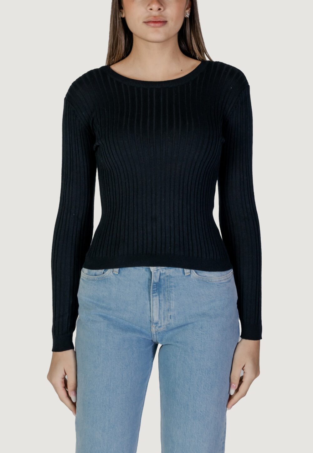Maglia Vila Clothes vimullie l/s o-neck rib knit top/pb Nero - Foto 1