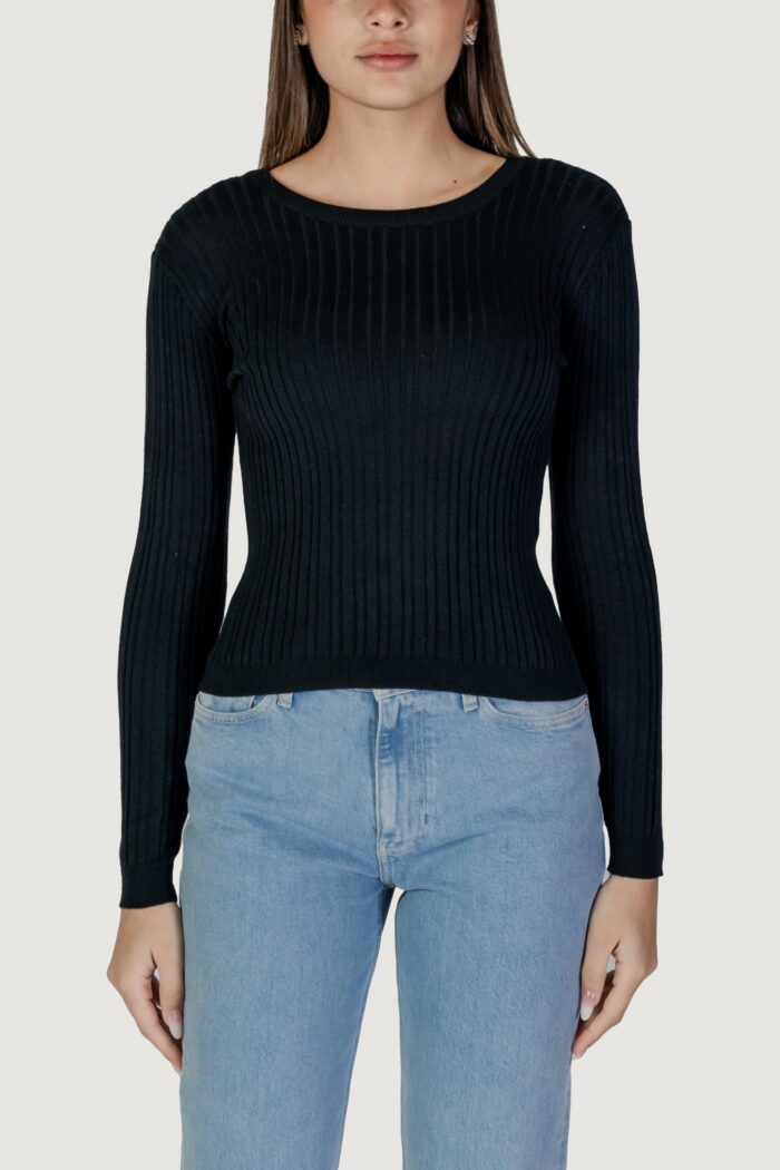 Maglia Vila Clothes vimullie l/s o-neck rib knit top/pb Nero