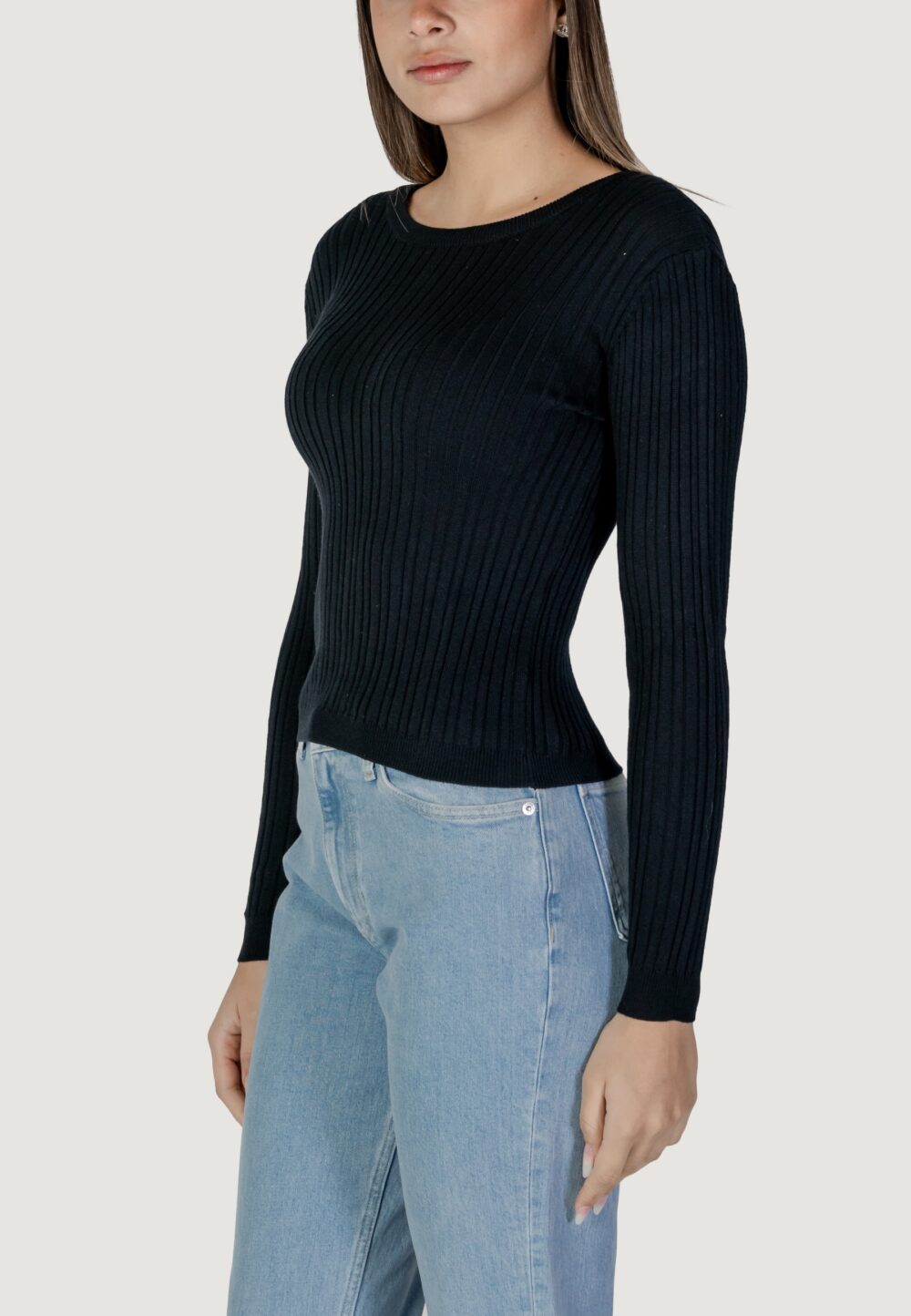 Maglia Vila Clothes vimullie l/s o-neck rib knit top/pb Nero - Foto 2