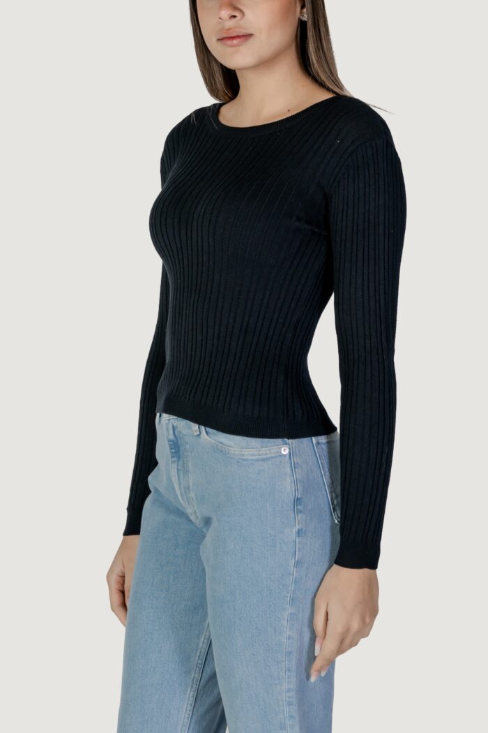 Maglia Vila Clothes vimullie l/s o-neck rib knit top/pb Nero