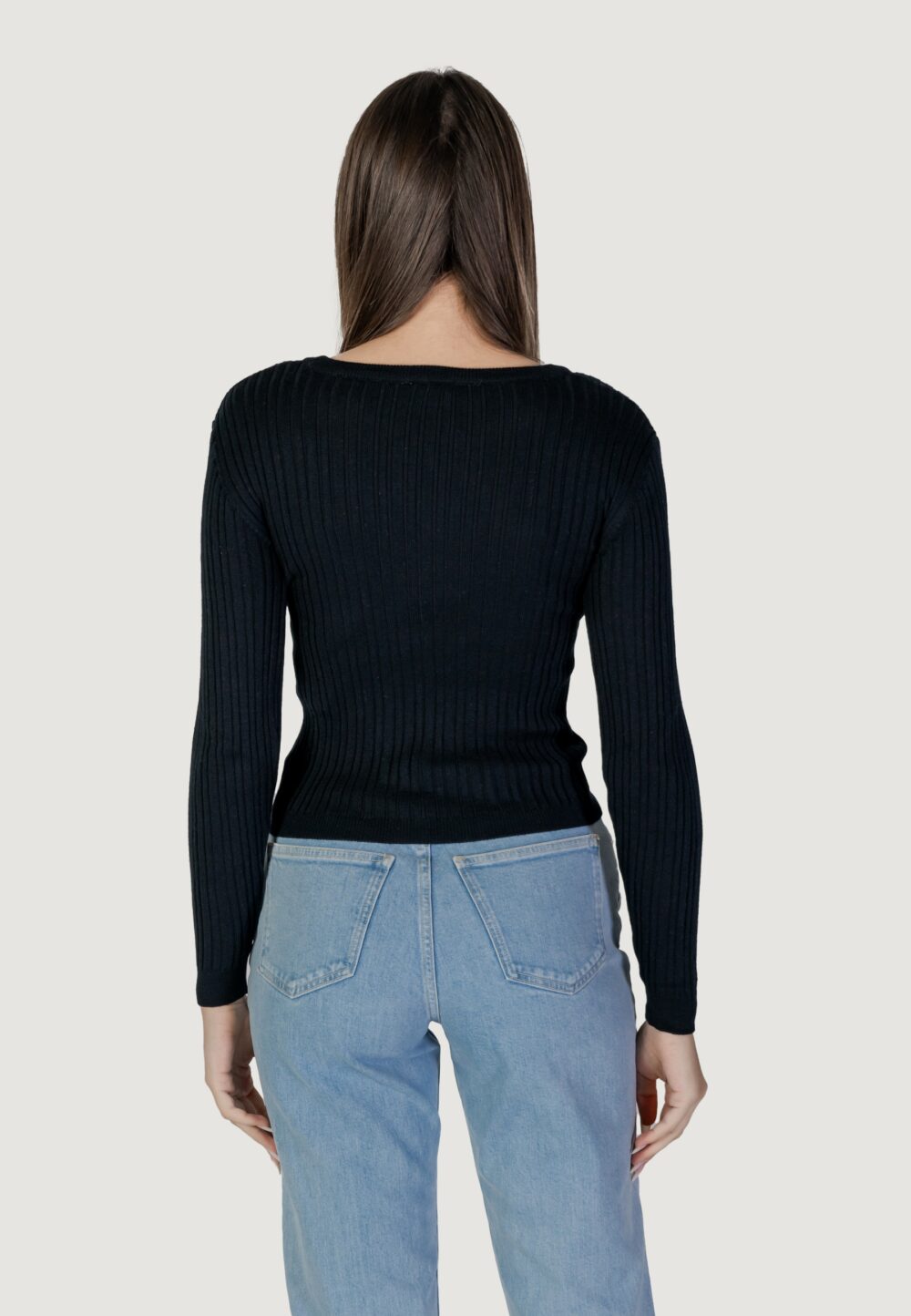 Maglia Vila Clothes vimullie l/s o-neck rib knit top/pb Nero - Foto 4