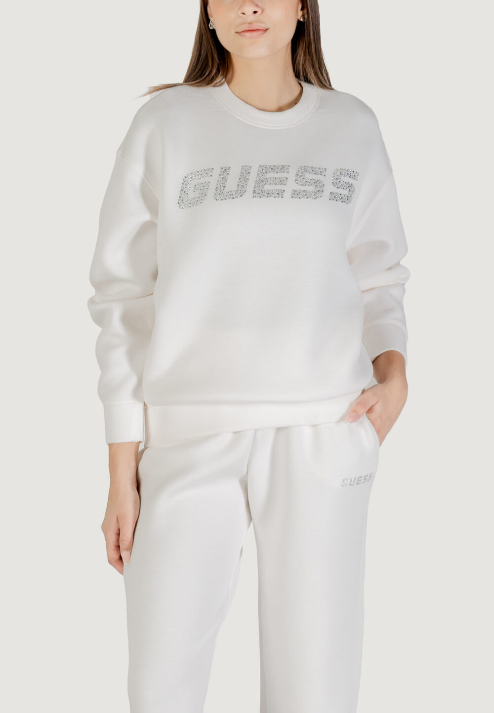 Felpa senza cappuccio Guess Active cecilia cn sweatshirt Panna - Foto 1