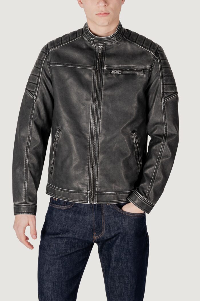 Giacchetto Jack Jones jjerocky washed pu jacket noos Nero