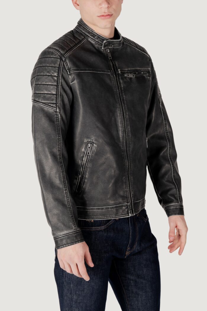 Giacchetto Jack Jones jjerocky washed pu jacket noos Nero