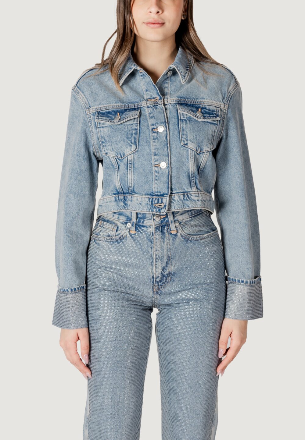 Giacchetto Only onlhollywood crystal jacket red dnm cro Denim chiaro - Foto 1
