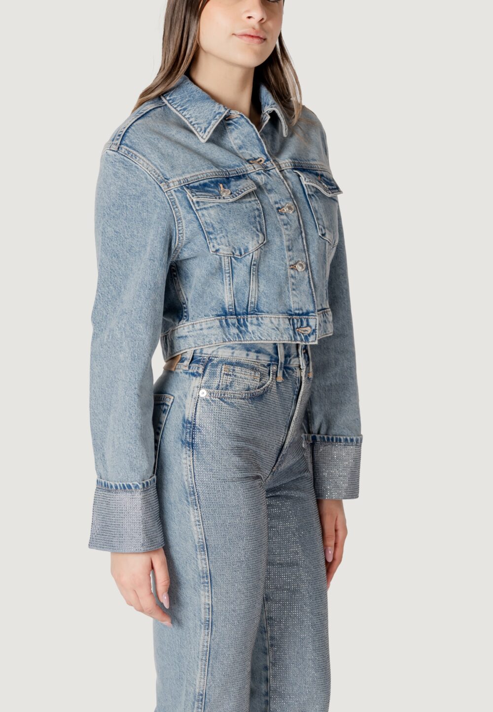 Giacchetto Only onlhollywood crystal jacket red dnm cro Denim chiaro - Foto 3