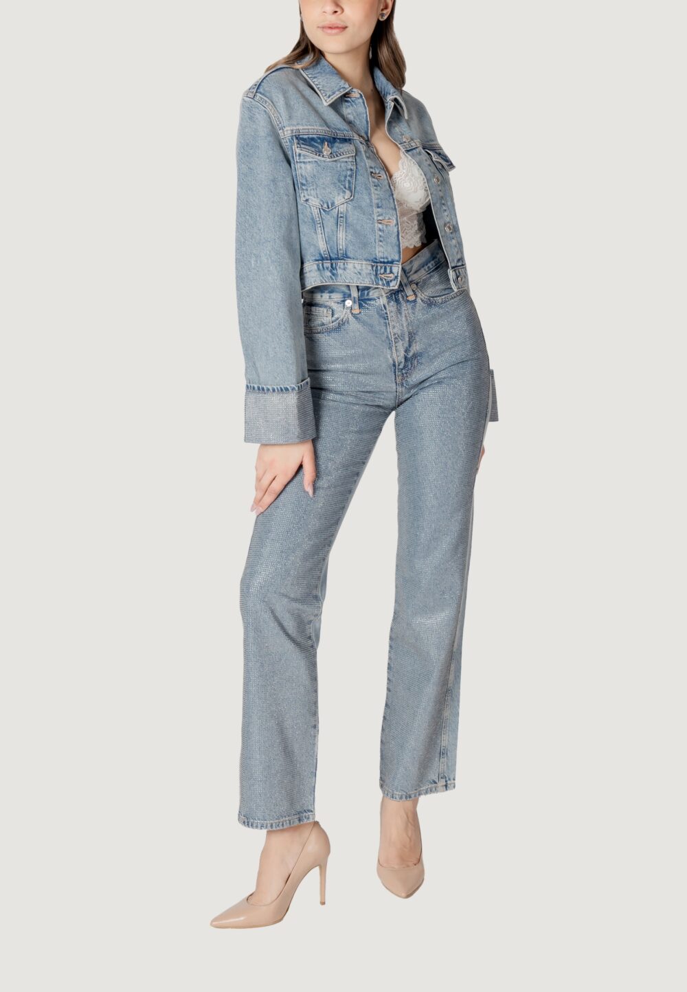 Giacchetto Only onlhollywood crystal jacket red dnm cro Denim chiaro - Foto 5