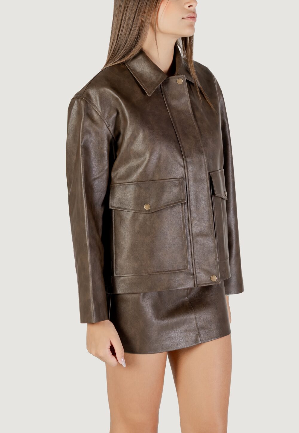 Giacchetto Only onljasmin faux leather jacket cc otw Marrone - Foto 3