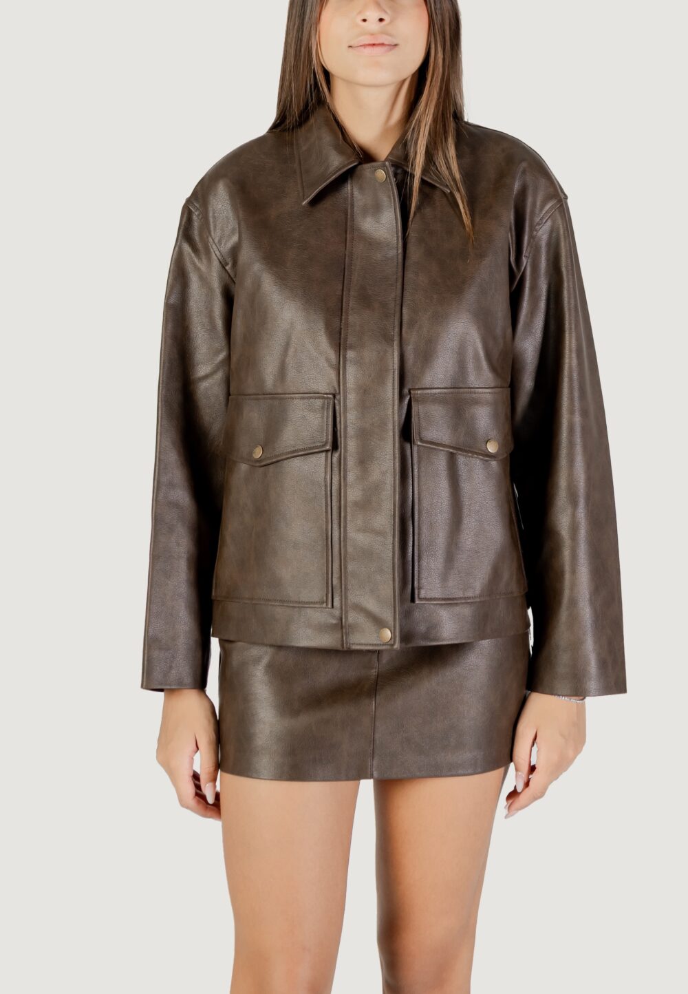 Giacchetto Only onljasmin faux leather jacket cc otw Marrone - Foto 5