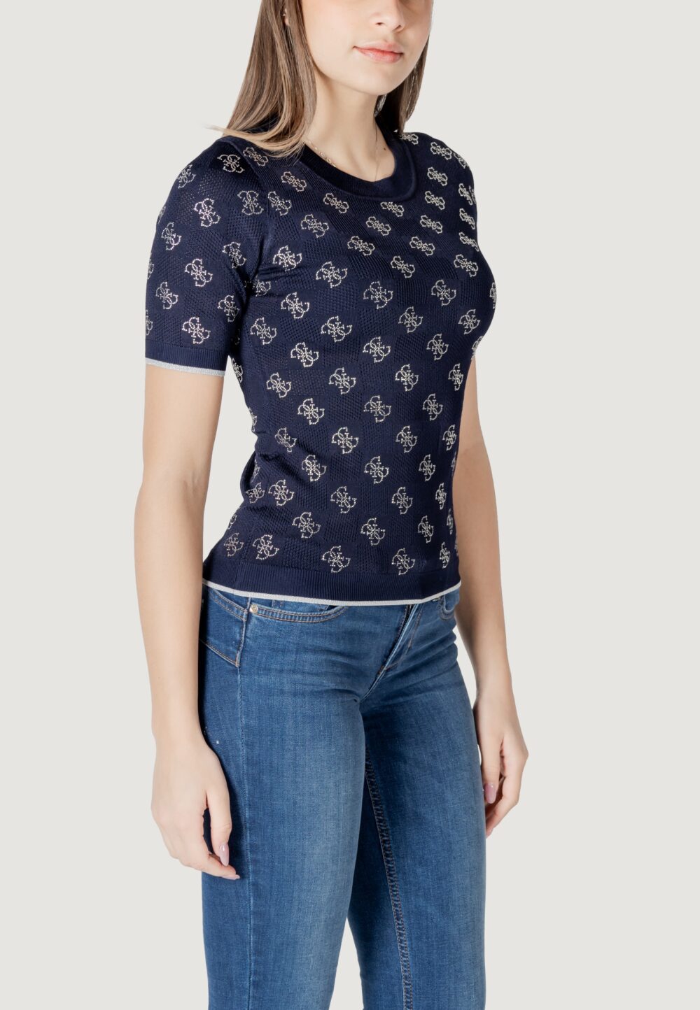 Maglia in filo manica corta Guess rosie 4g rn ss Blue scuro - Foto 3