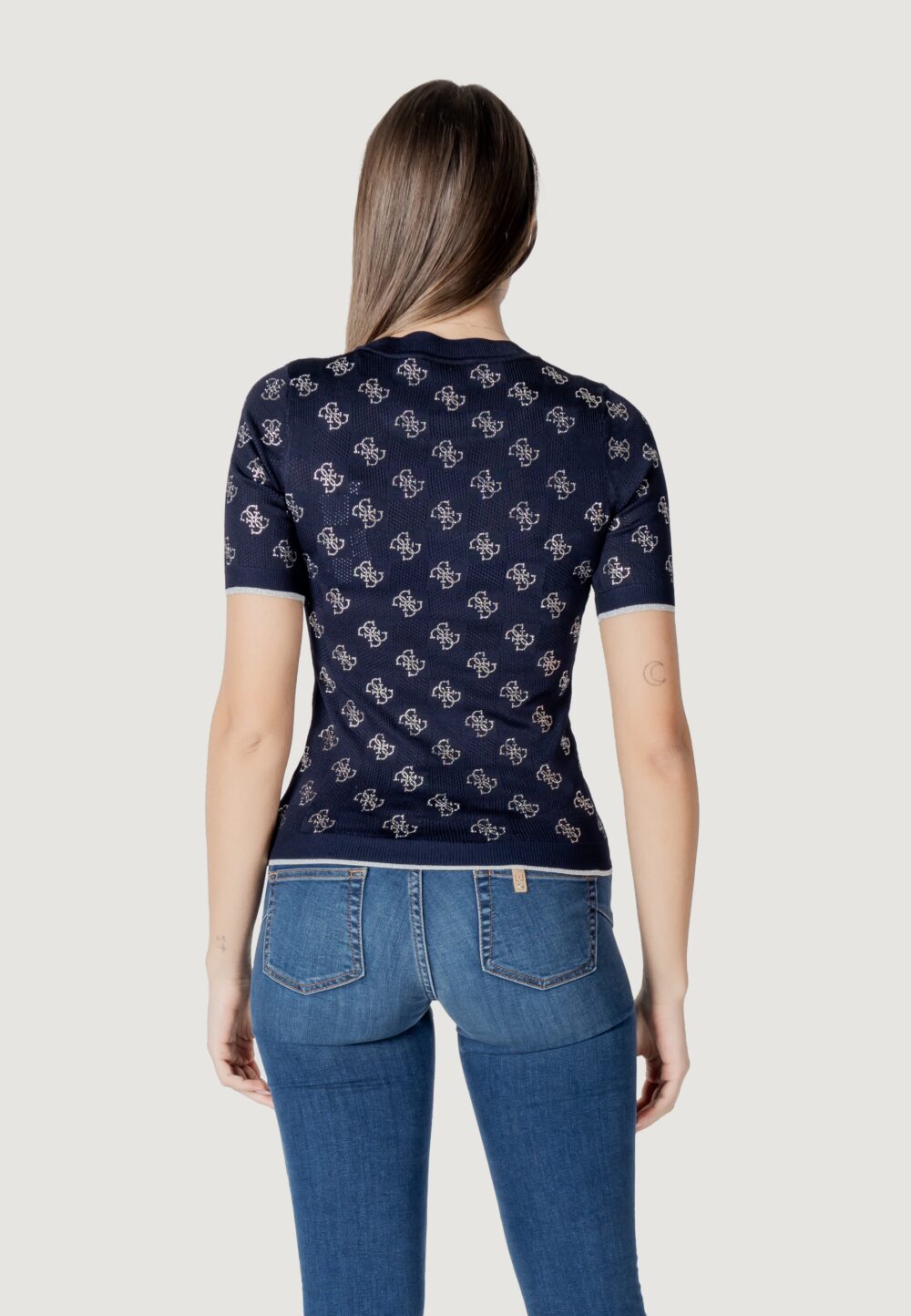 Maglia in filo manica corta Guess rosie 4g rn ss Blue scuro - Foto 5