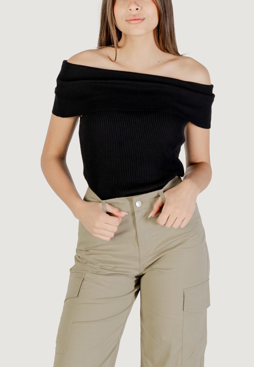 Maglia in filo manica corta Only onlelectra life ss off shoulder knt Nero - Foto 1