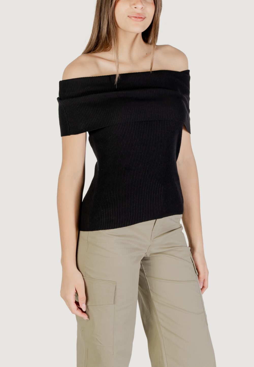 Maglia in filo manica corta Only onlelectra life ss off shoulder knt Nero - Foto 3