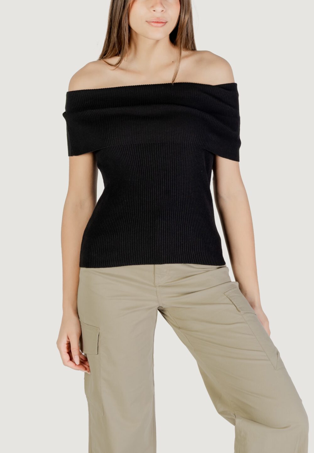 Maglia in filo manica corta Only onlelectra life ss off shoulder knt Nero - Foto 5