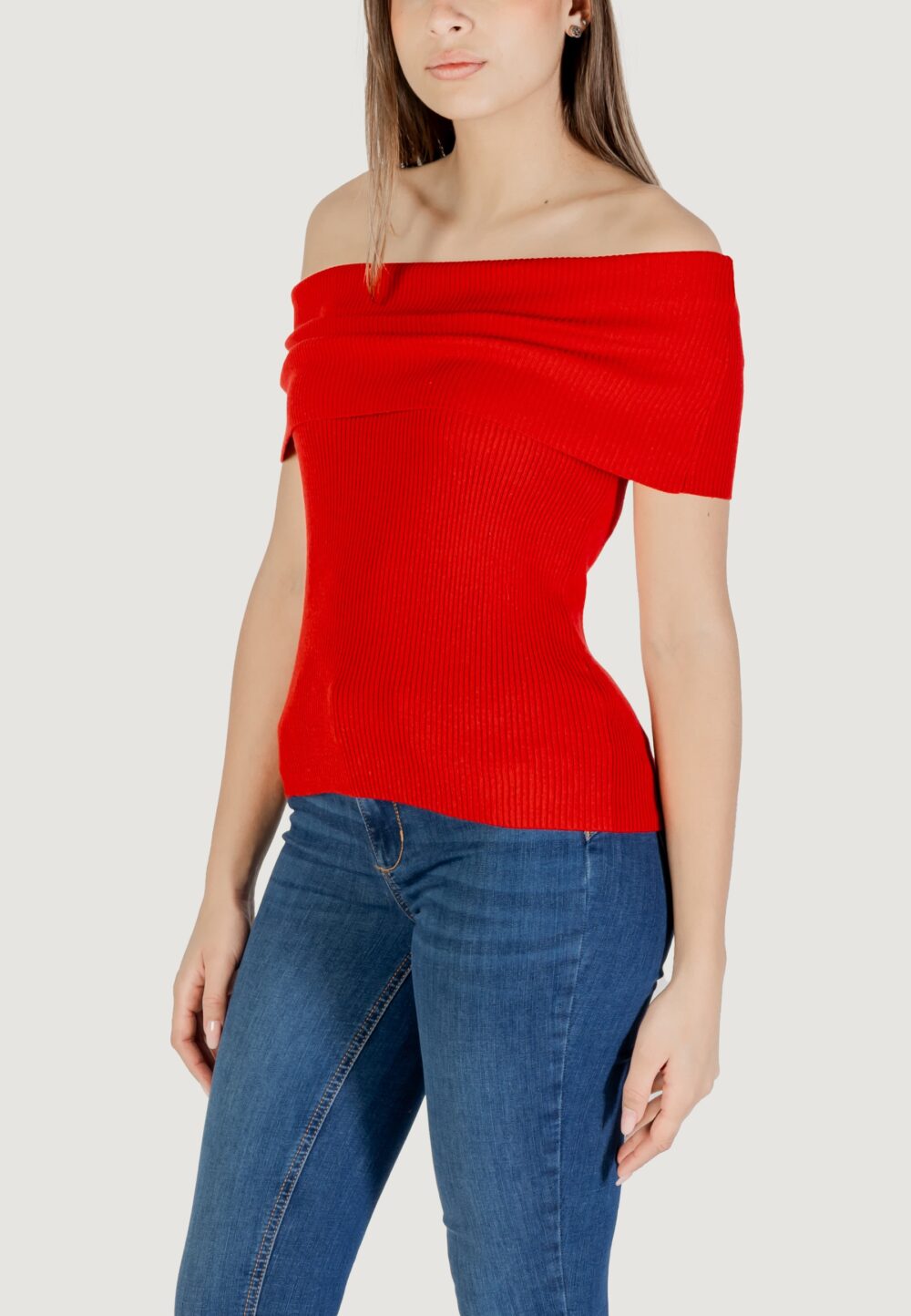 Maglia in filo manica corta Only onlelectra life ss off shoulder knt Rosso - Foto 2