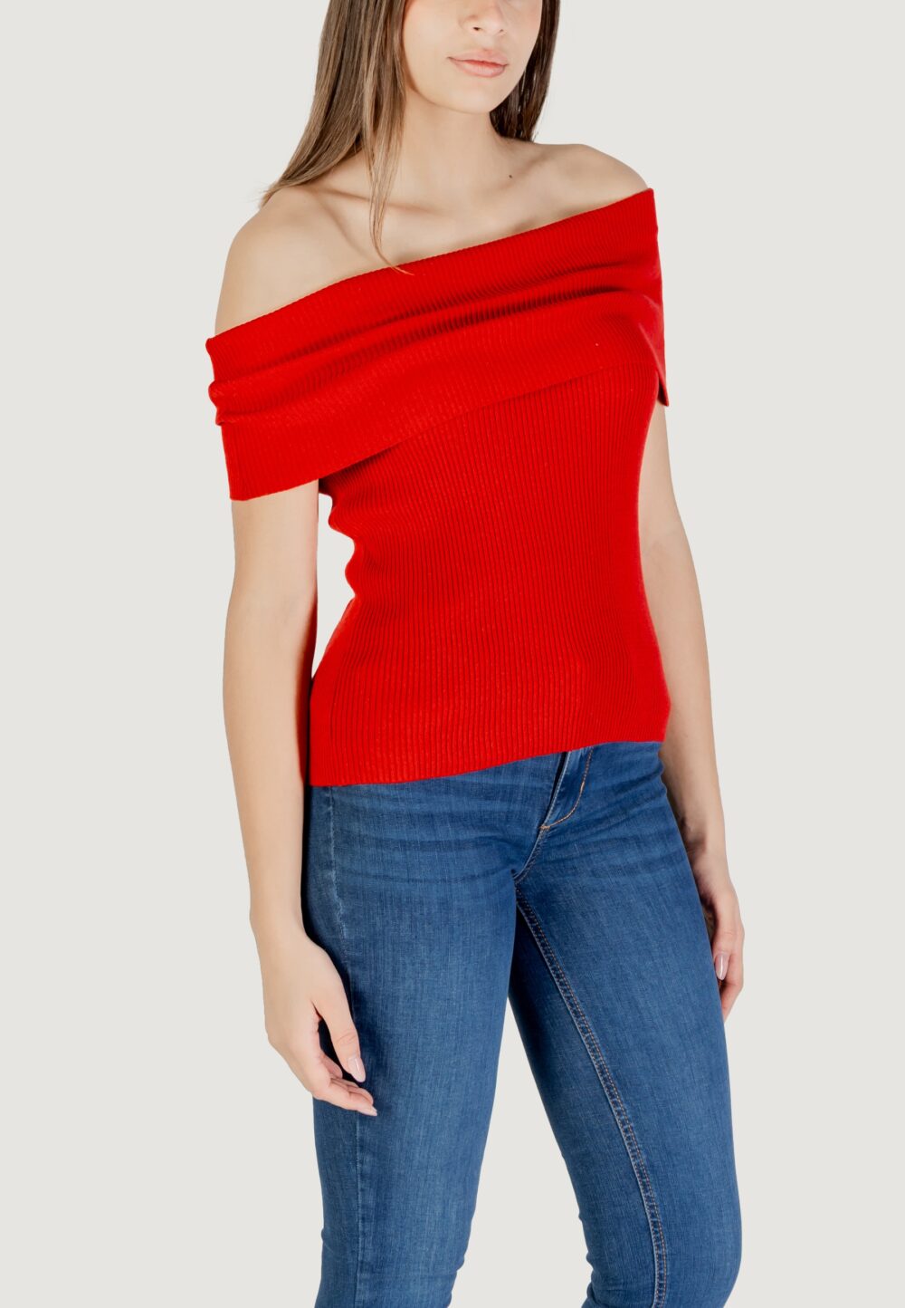 Maglia in filo manica corta Only onlelectra life ss off shoulder knt Rosso - Foto 3