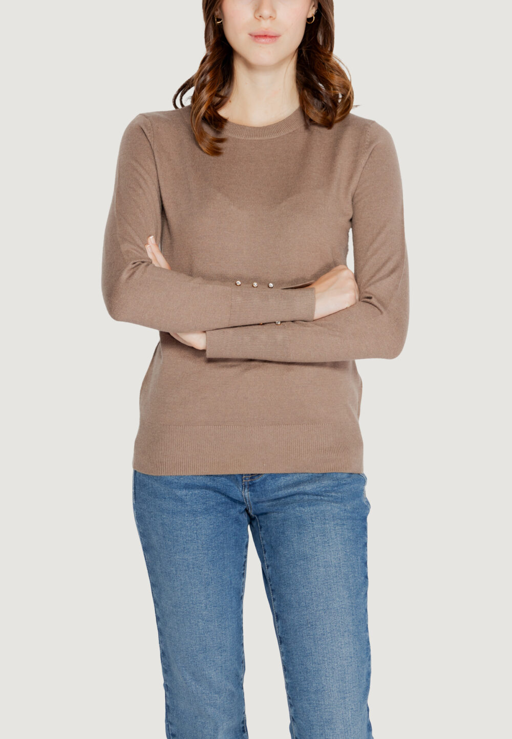 Maglia Jacqueline de Yong jdymalou l/s o-neck button knt Taupe - Foto 1