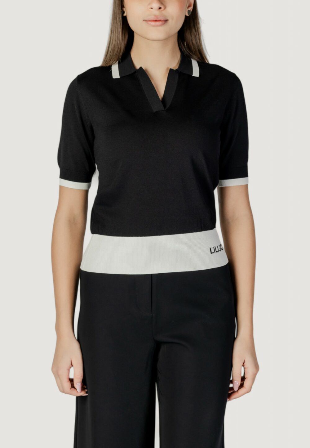 Maglia in filo manica corta Liu-Jo ecs chiusa m/c Black-White - Foto 1