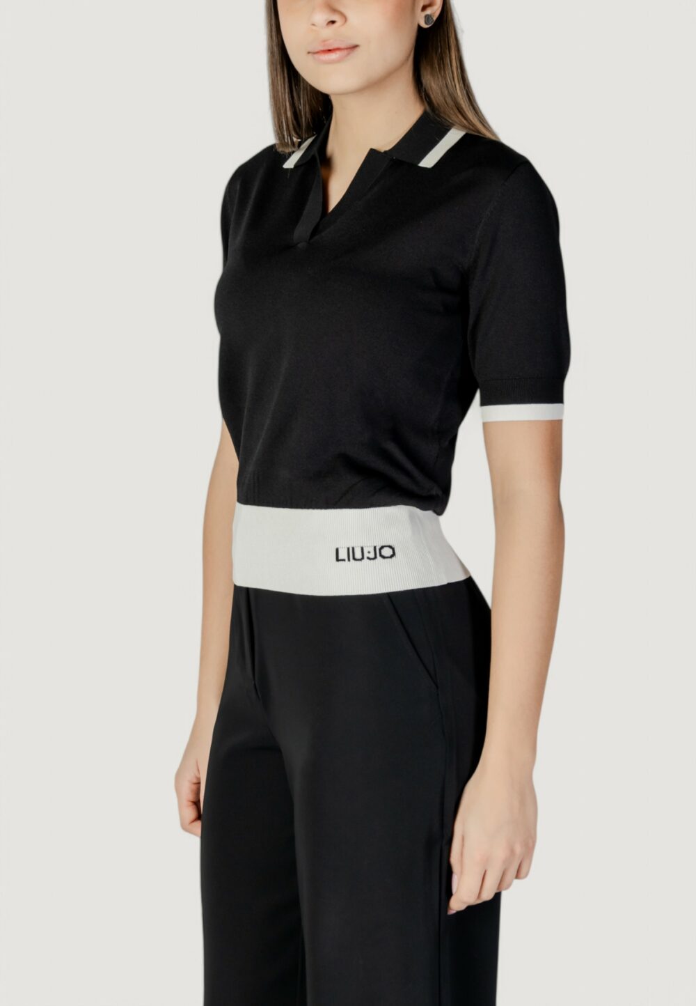 Maglia in filo manica corta Liu-Jo ecs chiusa m/c Black-White - Foto 2