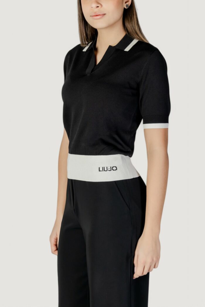 Maglia in filo manica corta Liu-Jo ecs chiusa m/c Black-White