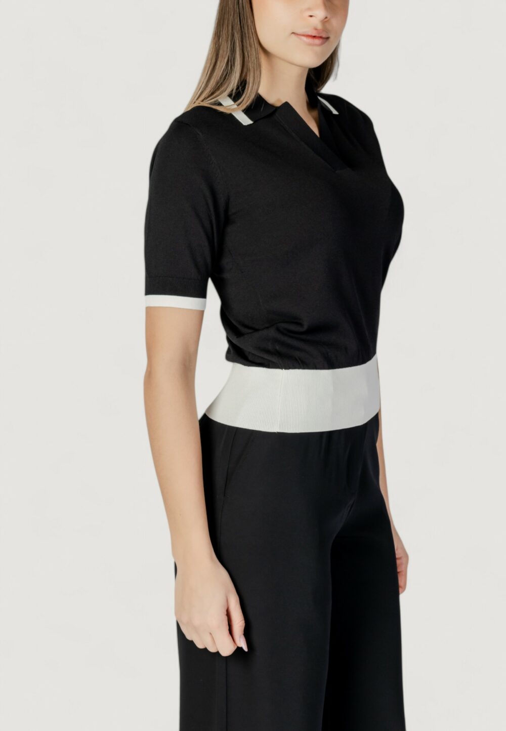 Maglia in filo manica corta Liu-Jo ecs chiusa m/c Black-White - Foto 3