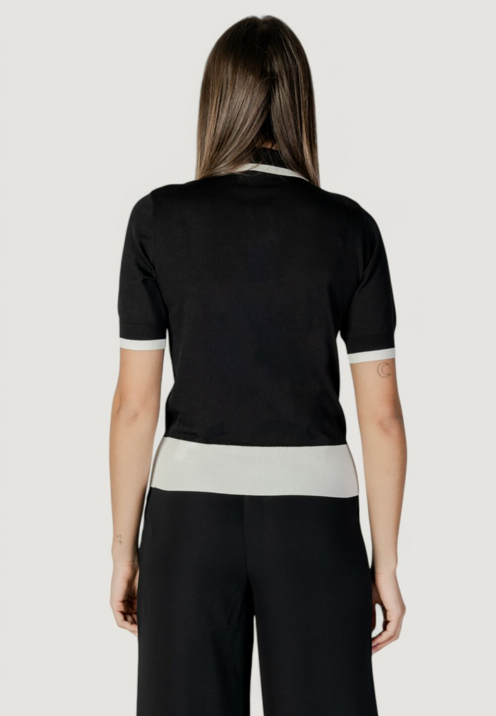 Maglia in filo manica corta Liu-Jo ecs chiusa m/c Black-White - Foto 4