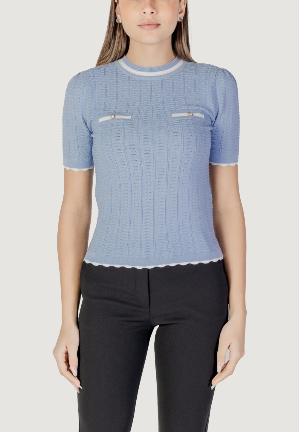 Maglia in filo manica corta Morgan De Toi Celeste - Foto 1