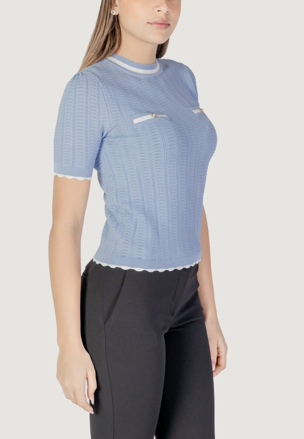Maglia in filo manica corta Morgan De Toi Celeste - Foto 3