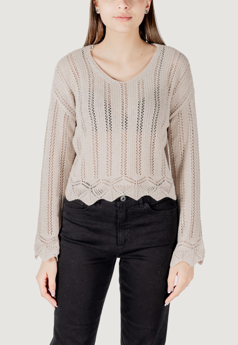 Maglia Only onlelba life ls v-neck cc knt Beige chiaro - Foto 2