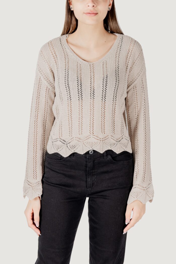 Maglia Only onlelba life ls v-neck cc knt Beige chiaro