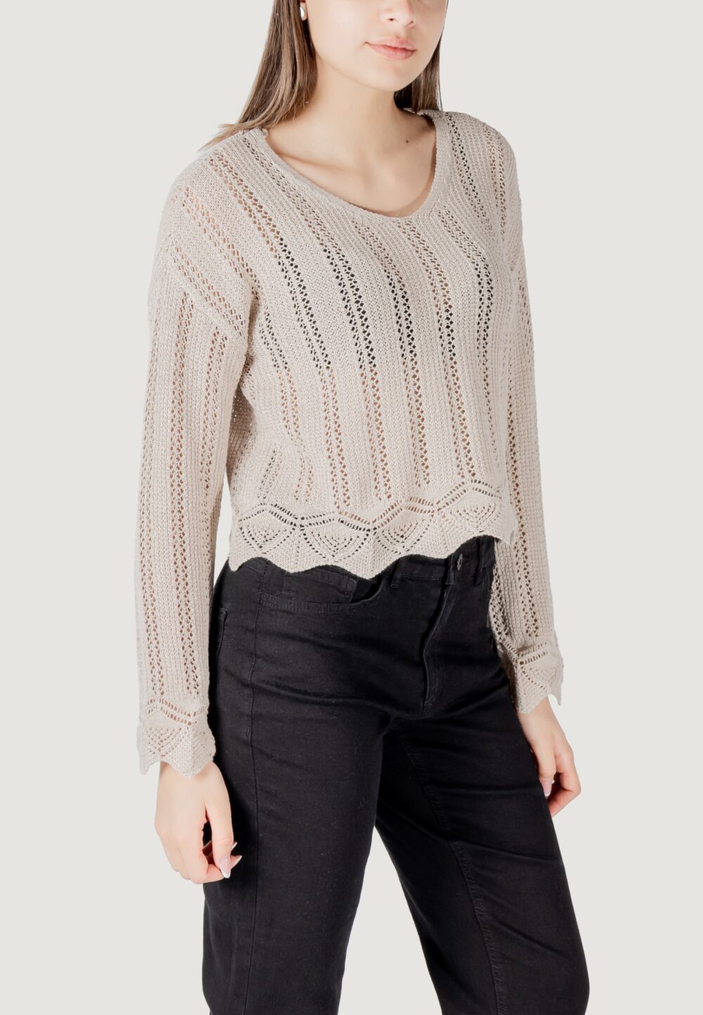 Maglia Only onlelba life ls v-neck cc knt Beige chiaro - Foto 3