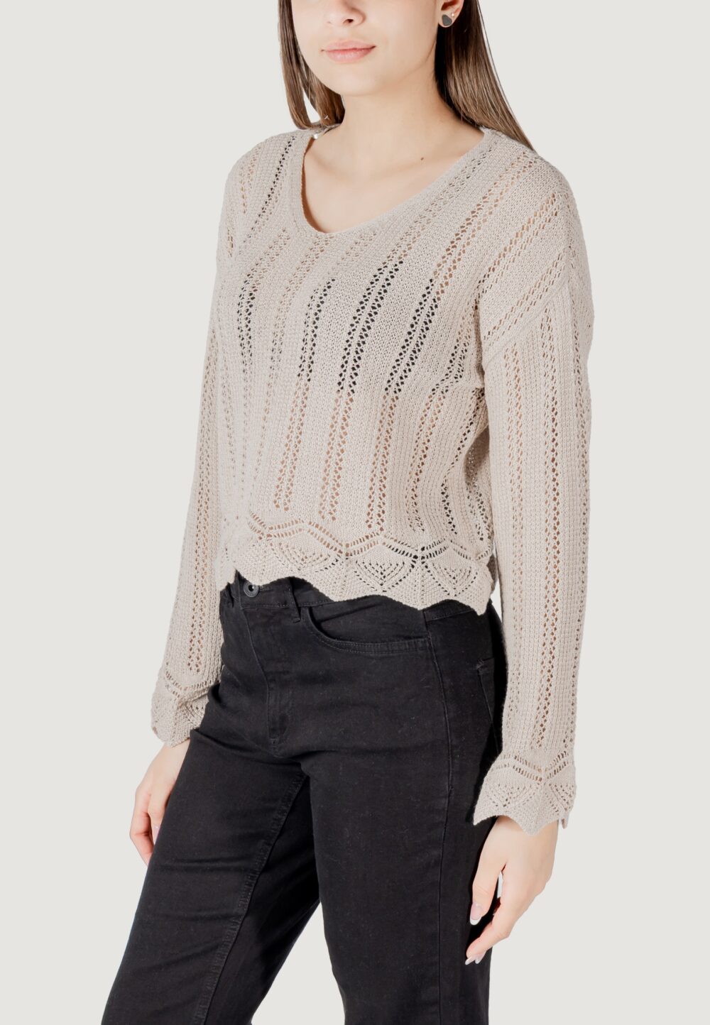 Maglia Only onlelba life ls v-neck cc knt Beige chiaro - Foto 4