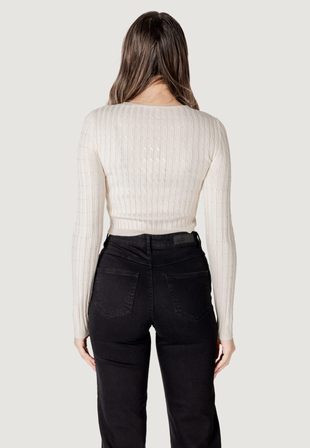 Maglia Only onlmeddi ls cable crop o-neck cc knt Beige chiaro - Foto 4