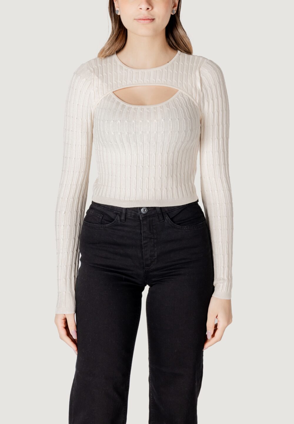 Maglia Only onlmeddi ls cable crop o-neck cc knt Beige chiaro - Foto 5