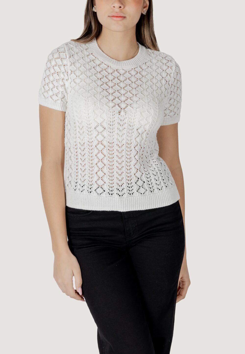 Maglia in filo manica corta Only onlsaga life ss o-neck cc knt Bianco - Foto 1