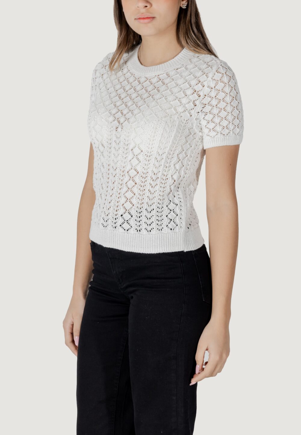Maglia in filo manica corta Only onlsaga life ss o-neck cc knt Bianco - Foto 2