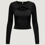 Maglia Only onlmeddi ls cable crop o-neck cc knt Nero - Foto 1