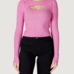 Maglia Only onlmeddi ls cable crop o-neck cc knt Rosa - Foto 1