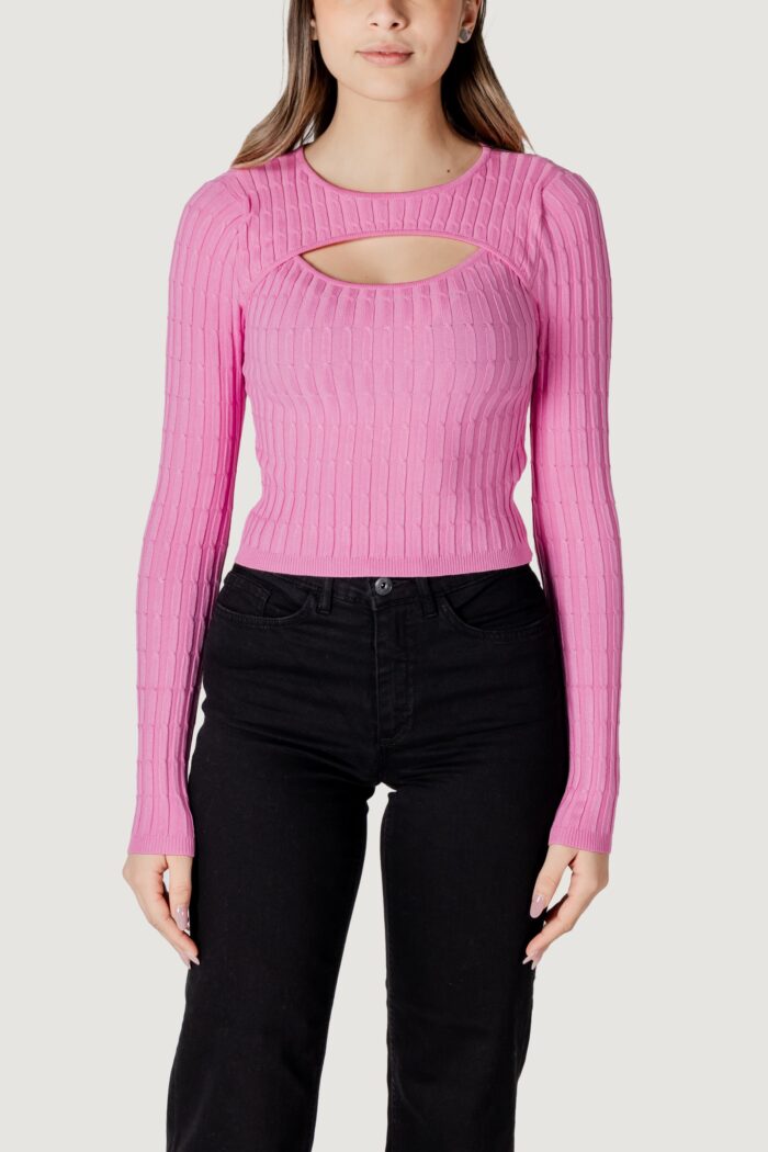 Maglia Only onlmeddi ls cable crop o-neck cc knt Rosa