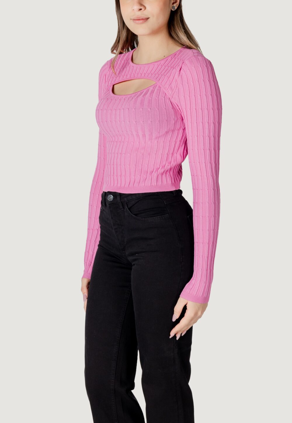 Maglia Only onlmeddi ls cable crop o-neck cc knt Rosa - Foto 2