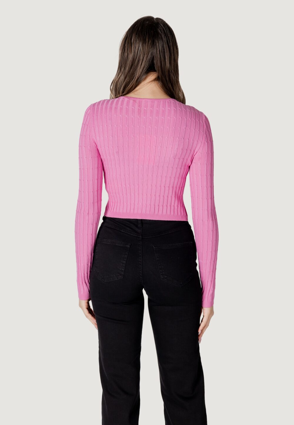 Maglia Only onlmeddi ls cable crop o-neck cc knt Rosa - Foto 4