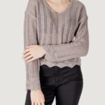 Maglia Only onlelba life ls v-neck cc knt Taupe - Foto 1