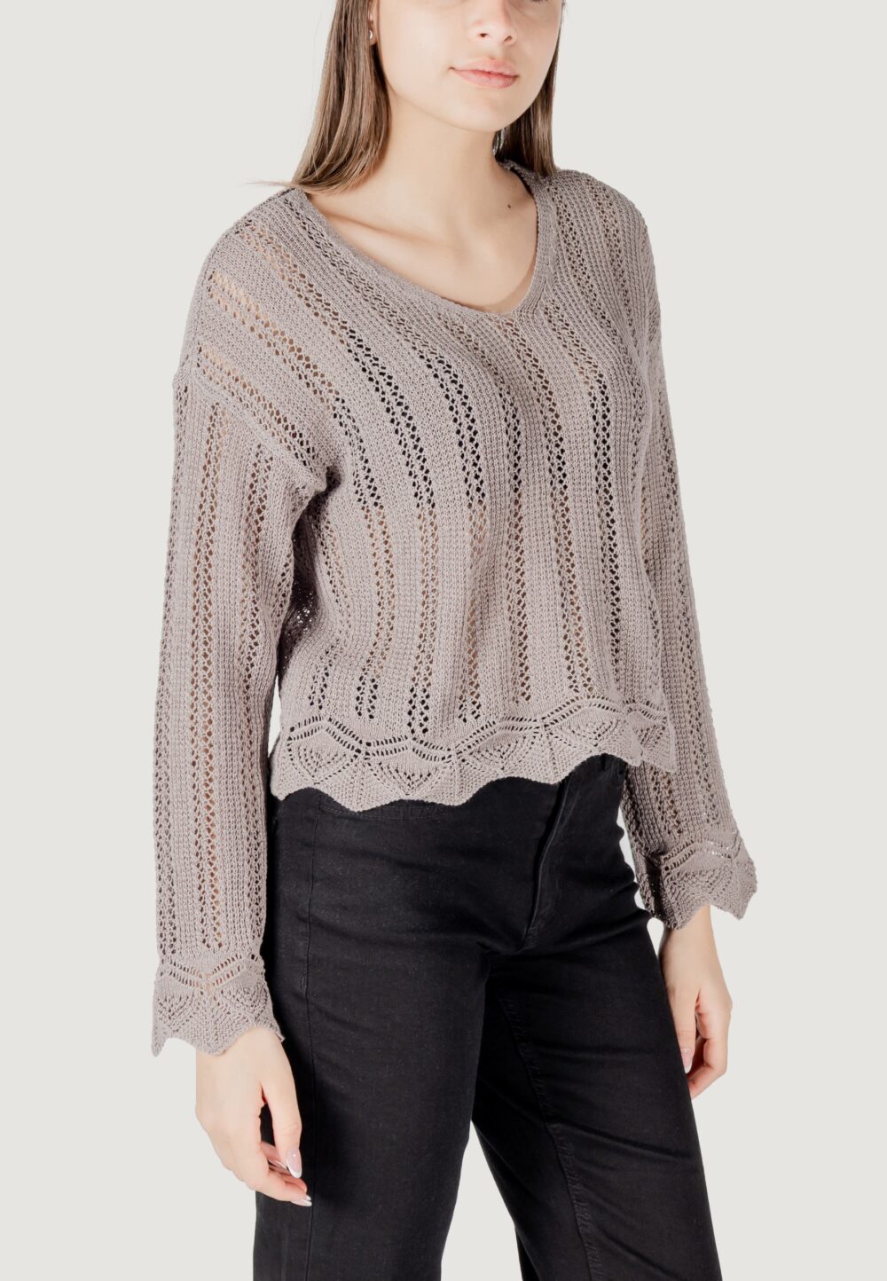 Maglia Only onlelba life ls v-neck cc knt Taupe - Foto 3