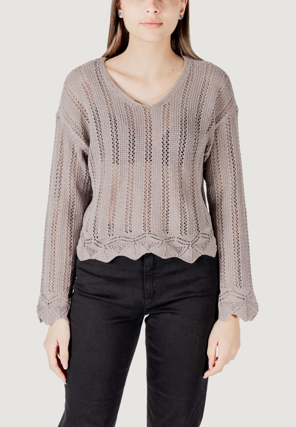 Maglia Only onlelba life ls v-neck cc knt Taupe - Foto 5