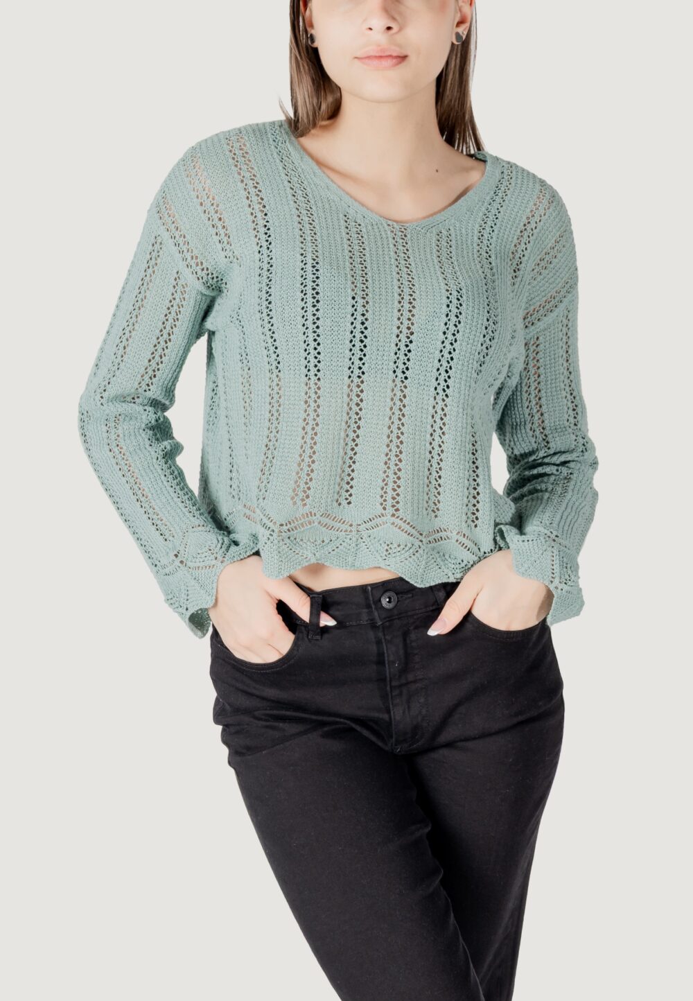 Maglia Only onlelba life ls v-neck cc knt Tiffany - Foto 1