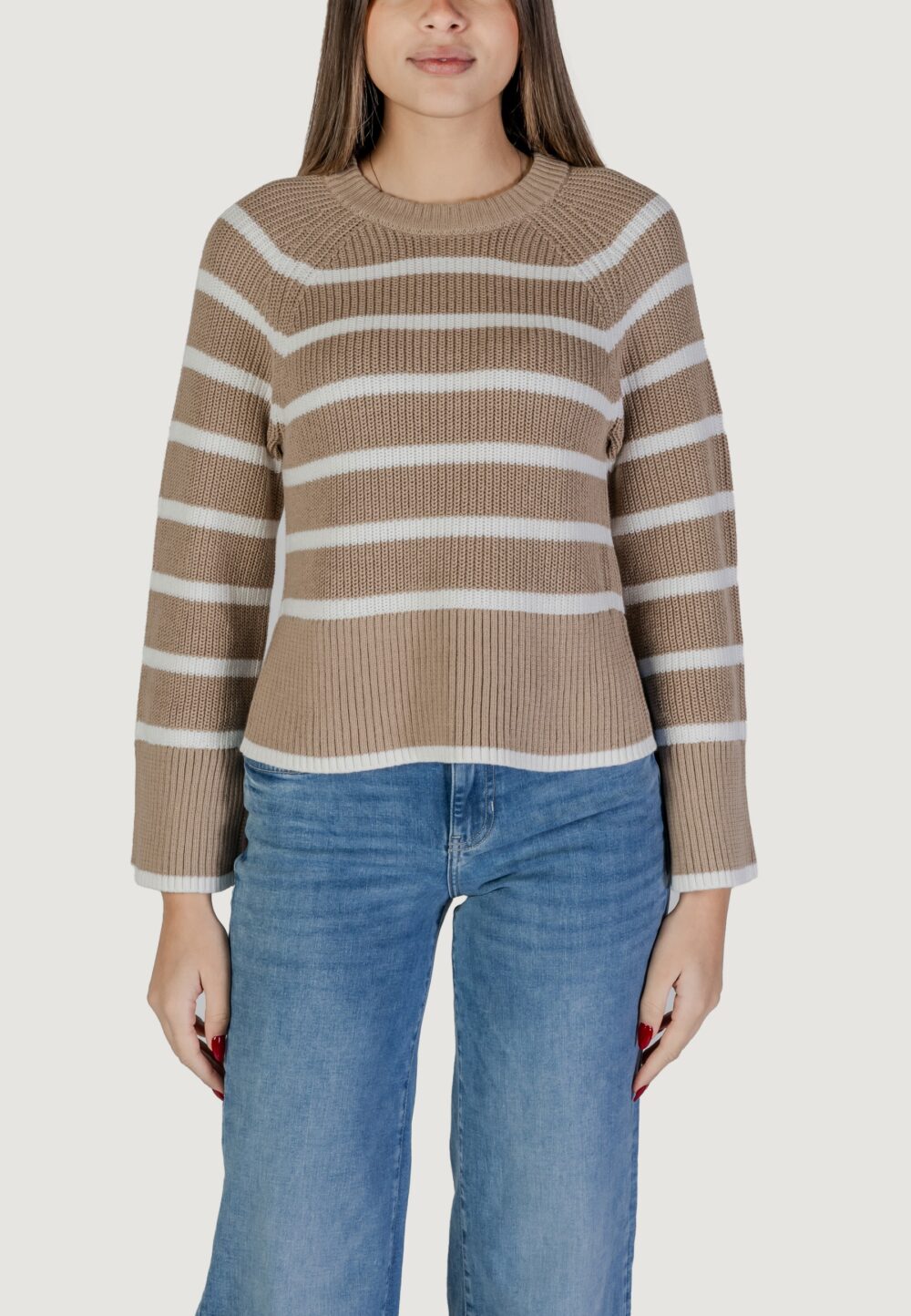 Maglia Vila Clothes vicasia l/s striped short knit top/pb Beige - Foto 1