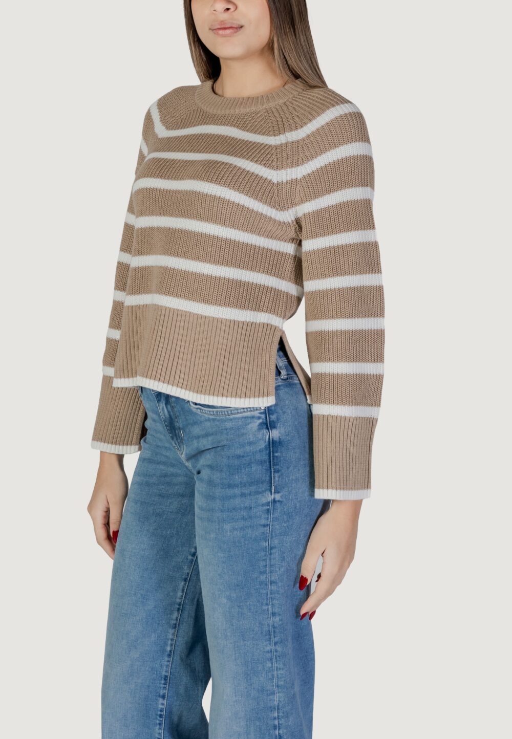 Maglia Vila Clothes vicasia l/s striped short knit top/pb Beige - Foto 2