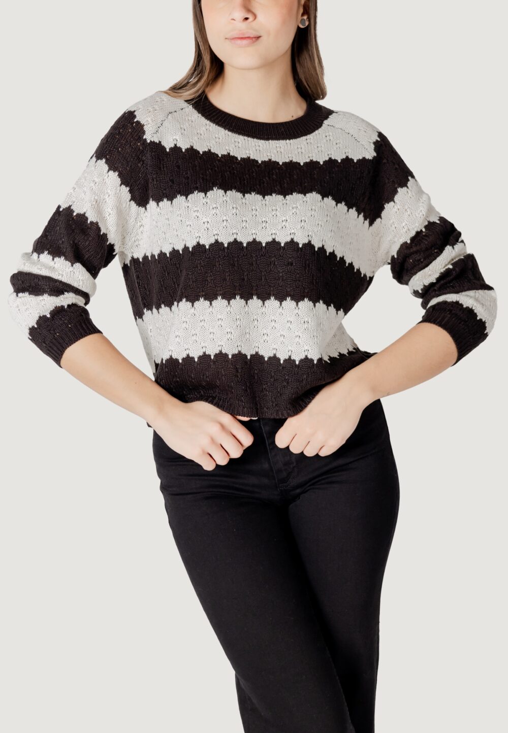 Maglione Jacqueline de Yong jdysun minna l/s Black-White - Foto 1